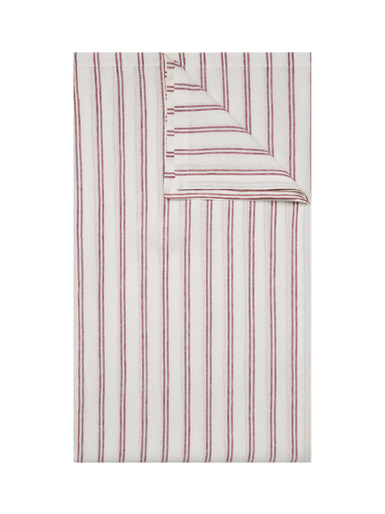Piglet in Bed Kemptown Stripe Linen Blend Tablecloth, Rhubarb