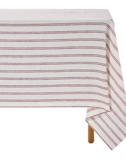 Piglet in Bed Kemptown Stripe Linen Blend Tablecloth - view 2, Rhubarb