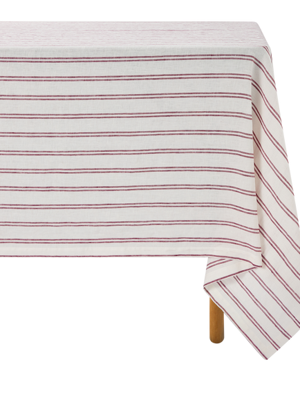 Piglet in Bed Kemptown Stripe Linen Blend Tablecloth - view 2, Rhubarb