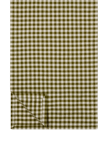 Piglet in Bed Gingham Linen Blend Table Runner, Botanical Green