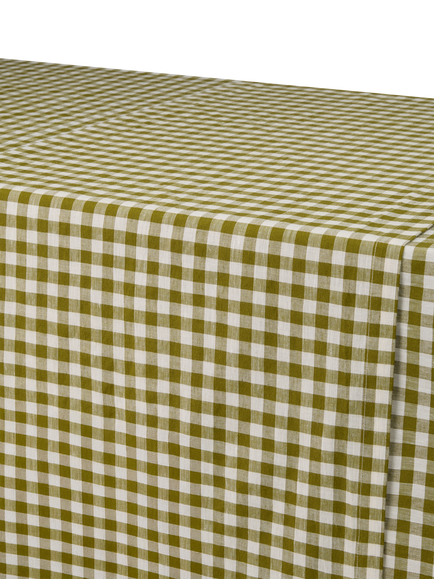 Piglet in Bed Gingham Linen Blend Table Runner - view 2, Botanical Green