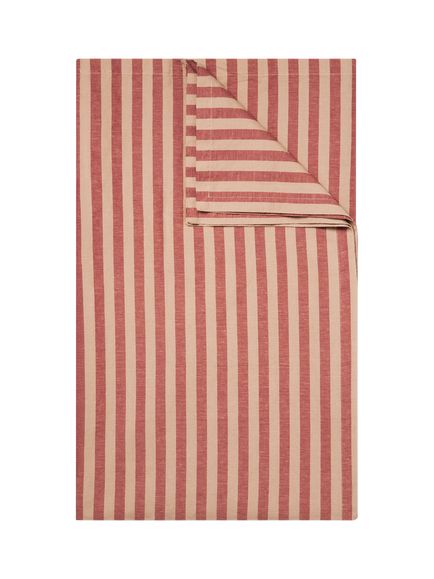 Piglet in Bed Pembroke Stripe Linen Blend Tablecloth, Sandstone Red