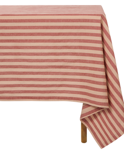 Piglet in Bed Pembroke Stripe Linen Blend Tablecloth - view 2, Sandstone Red