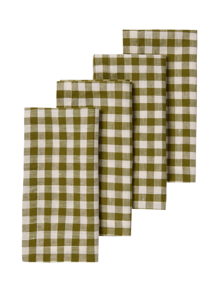 Piglet in Bed Gingham Linen Blend Table Napkin, Botanical Green