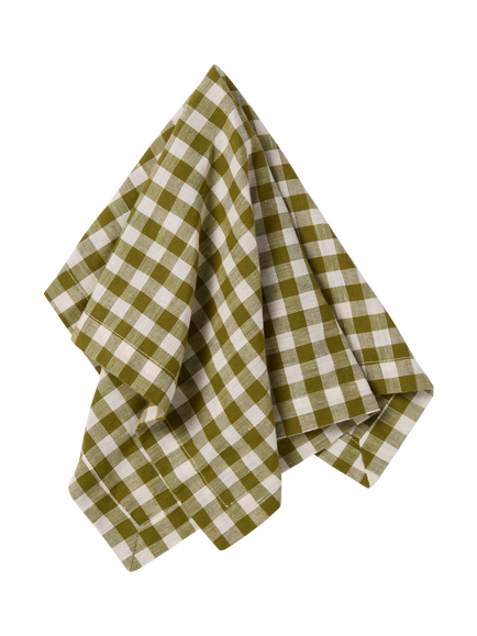 Piglet in Bed Gingham Linen Blend Table Napkin - view 2, Botanical Green