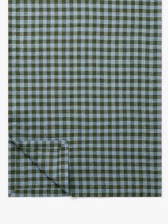 Piglet in Bed Colour Drenched Gingham Linen Blend Table Runner, Fern Green/Dusk Blue, L200 W244cm