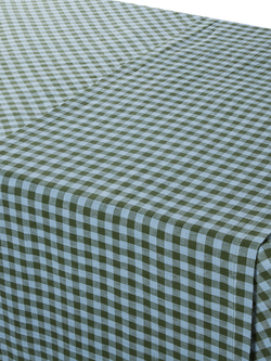 Piglet in Bed Colour Drenched Gingham Linen Blend Table Runner - view 2, Fern Green/Dusk Blue