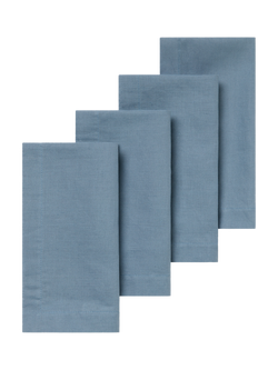 Piglet in Bed Plain Linen Blend Napkins, Pack of 4, Dusk Blue