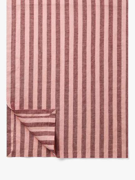 Piglet in Bed Pembroke Stripe Linen Blend Table Runner, Rhubarb/Rose