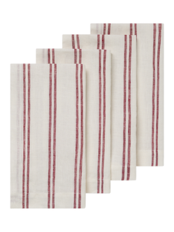 Piglet in Bed Kemptown Stripe Linen Blend Napkins, Pack of 4, Rhubarb