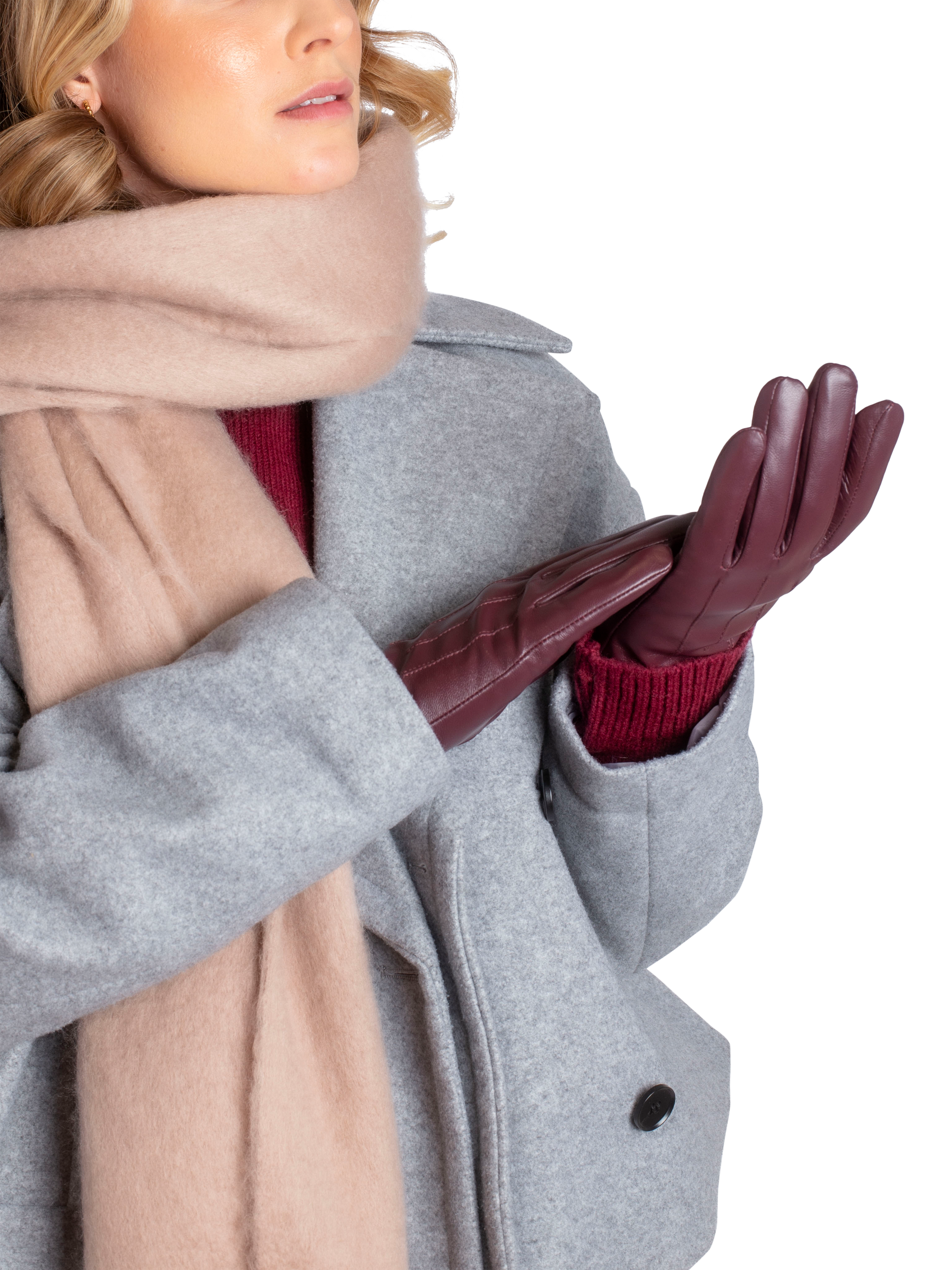 Product image 5 of 7, which shows Bloom & Bay Angela Leather Blend Gloves, Oxblood, S