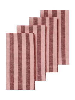 Piglet in Bed Pembroke Stripe Linen Blend Napkins, Pack of 4, Rhubarb/Rose