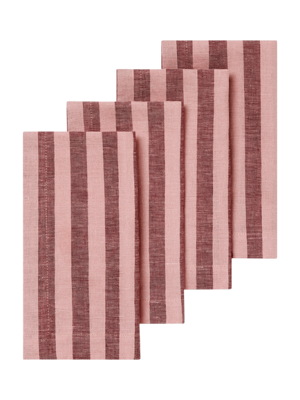 Piglet in Bed Pembroke Stripe Linen Blend Napkins, Pack of 4, Rhubarb/Rose