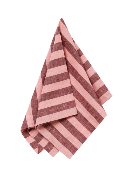 Piglet in Bed Pembroke Stripe Linen Blend Napkins, Pack of 4 - view 2, Rhubarb/Rose