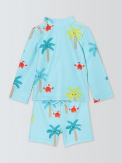 John Lewis Baby Palm Rash Vest & Swim Shorts Set, Blue Aqua, Blue Aqua