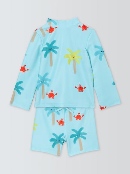 John Lewis Baby Palm Rash Vest & Swim Shorts Set, Blue Aqua, Blue Aqua