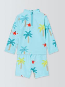 John Lewis Baby Palm Rash Vest & Swim Shorts Set, Blue Aqua - view 2, Blue Aqua