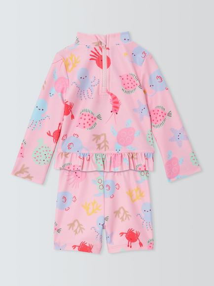 John Lewis Baby Sealife Rash Vest & Swim Shorts Set, Pink, Pink