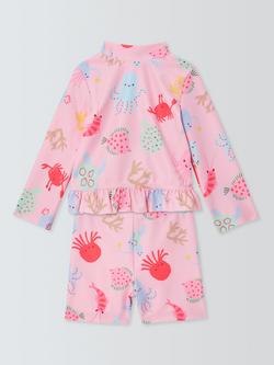 John Lewis Baby Sealife Rash Vest & Swim Shorts Set, Pink - view 2, Pink