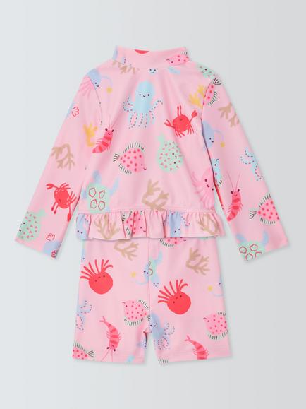 John Lewis Baby Sealife Rash Vest & Swim Shorts Set, Pink - view 2, Pink