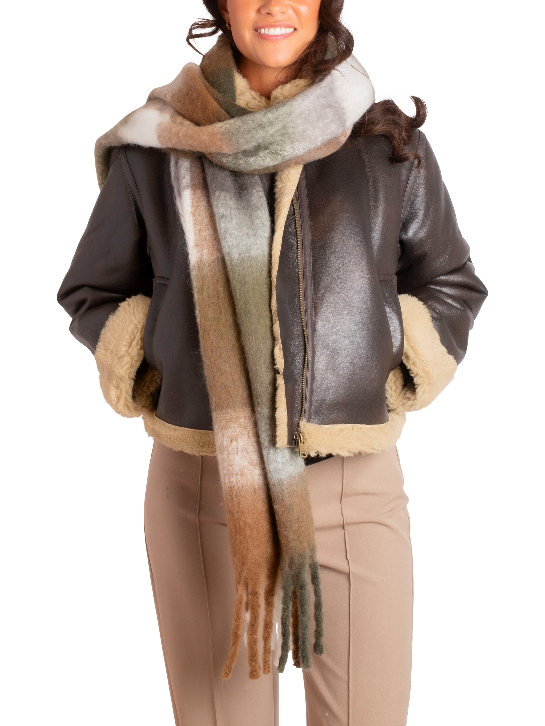 Product image 5 of 7, which shows Bloom & Bay Colette Check Scarf, Khaki, One Size