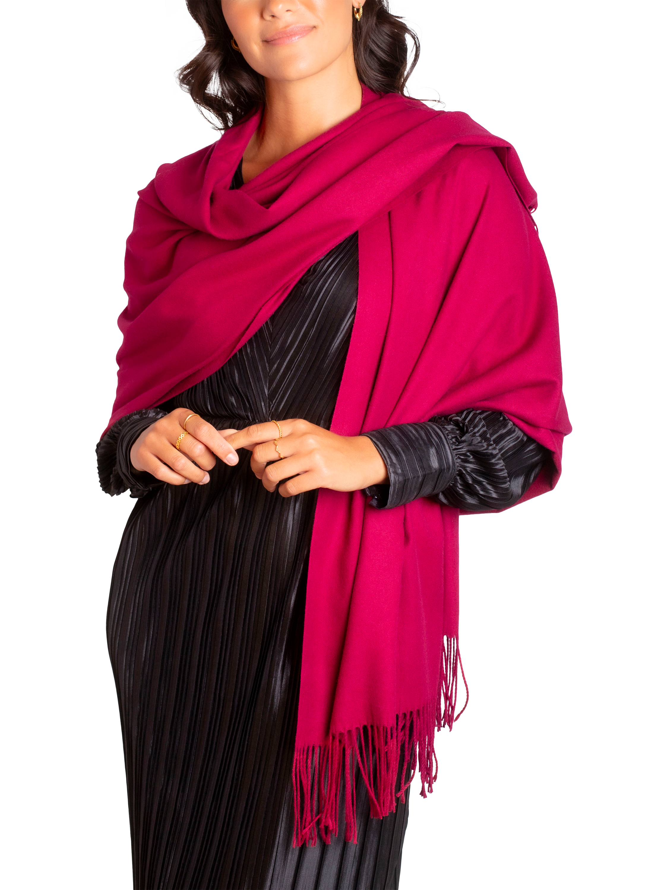 Product image 5 of 7, which shows Bloom & Bay Capri Fringed Pashmina Wrap, Red, One Size
