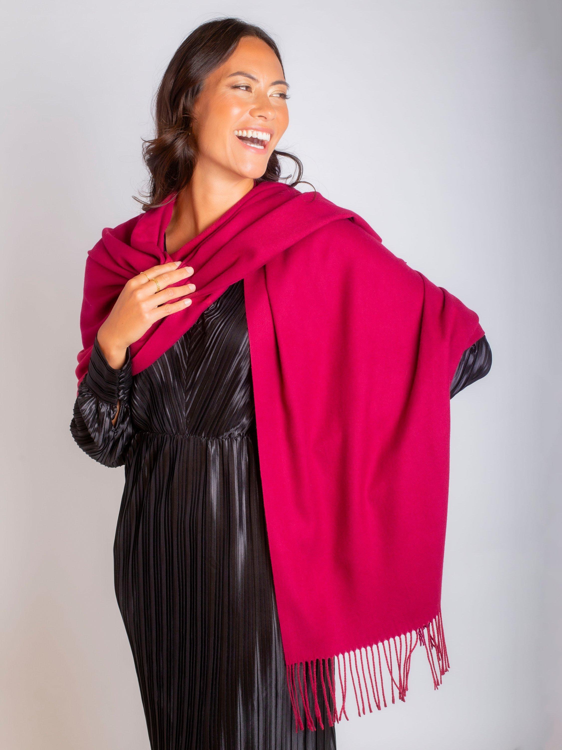 Product image 7 of 7, which shows Bloom & Bay Capri Fringed Pashmina Wrap, Red, One Size