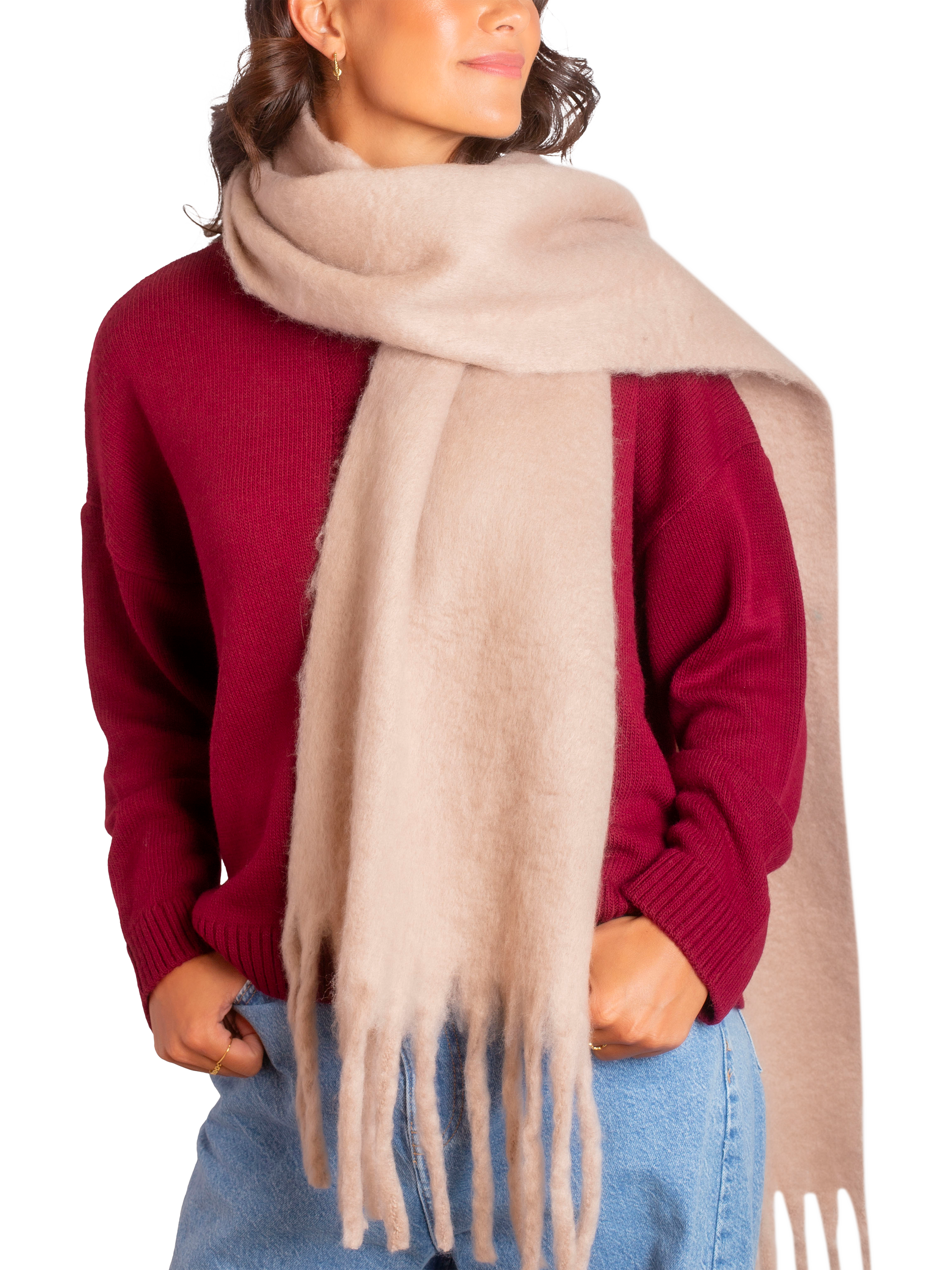 Product image 6 of 7, which shows Bloom & Bay Cala Fringed Scarf, Taupe, One Size
