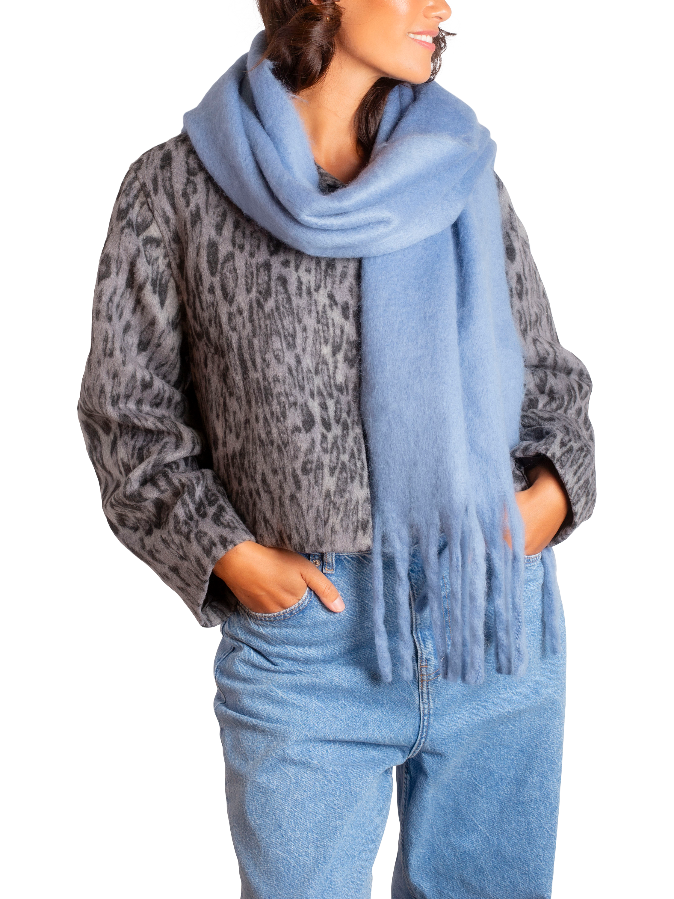 Product image 4 of 7, which shows Bloom & Bay Cala Fringed Scarf, Blue, One Size