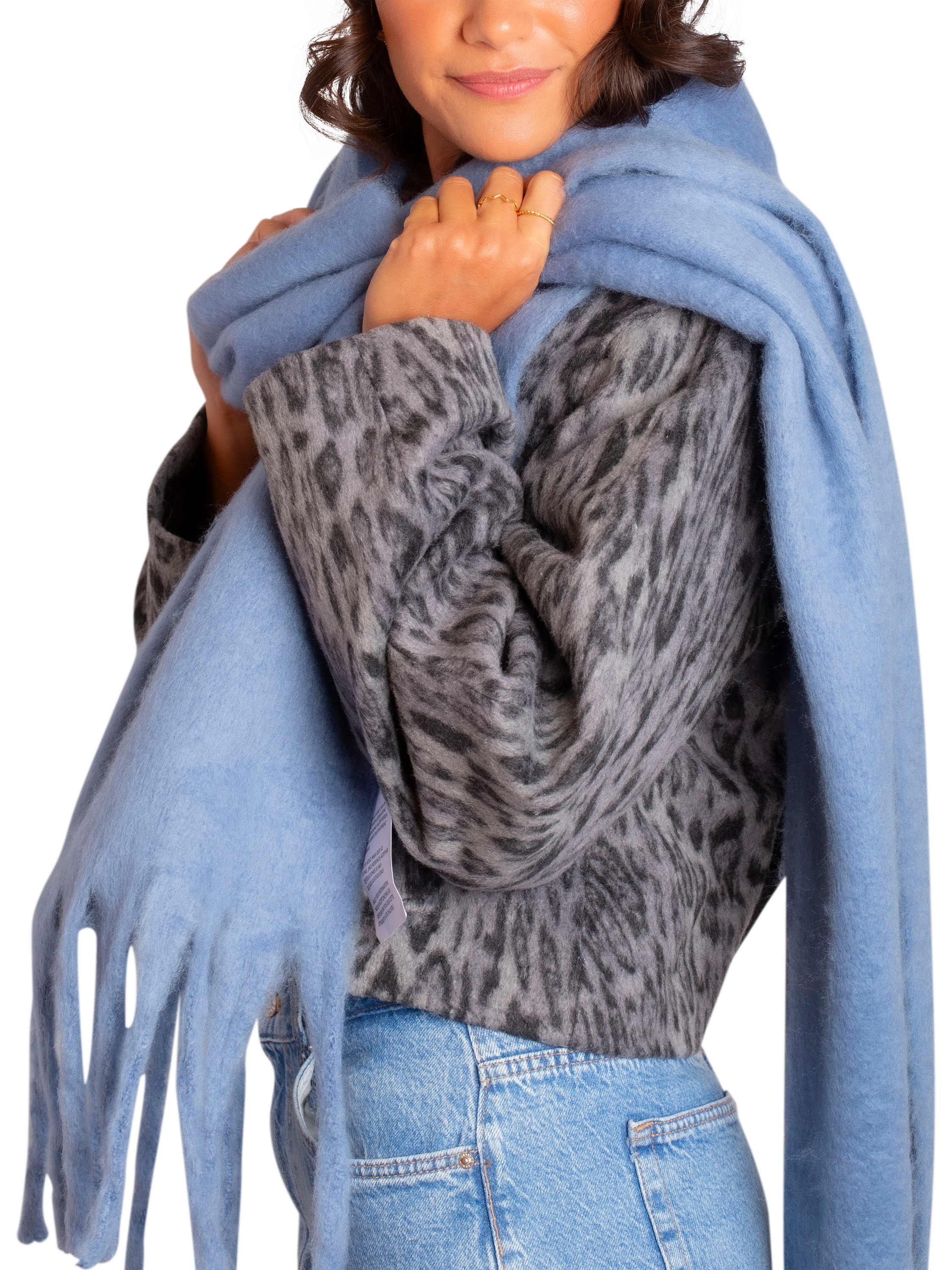 Product image 5 of 7, which shows Bloom & Bay Cala Fringed Scarf, Blue, One Size