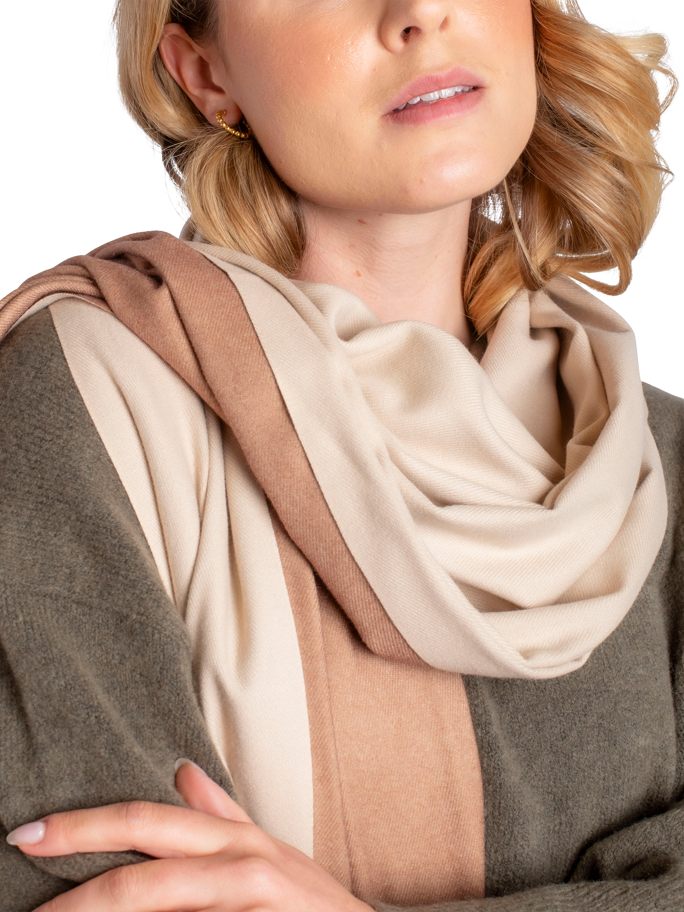 Product image 6 of 6, which shows Bloom & Bay Songbird Colour Block Pashmina, Beige, One Size
