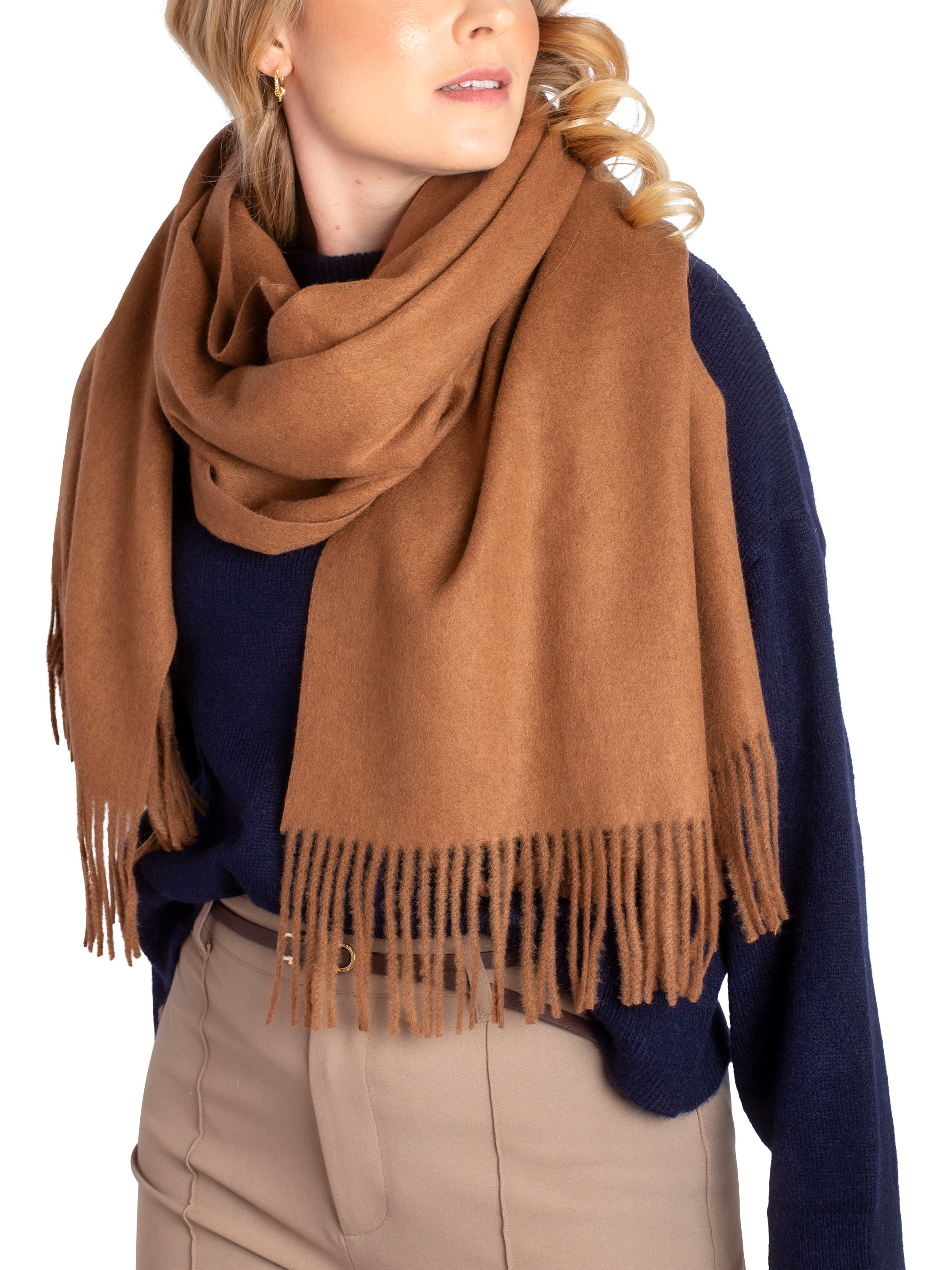 Product image 3 of 4, which shows Bloom & Bay Willow Fringed Scarf, Brown, One Size