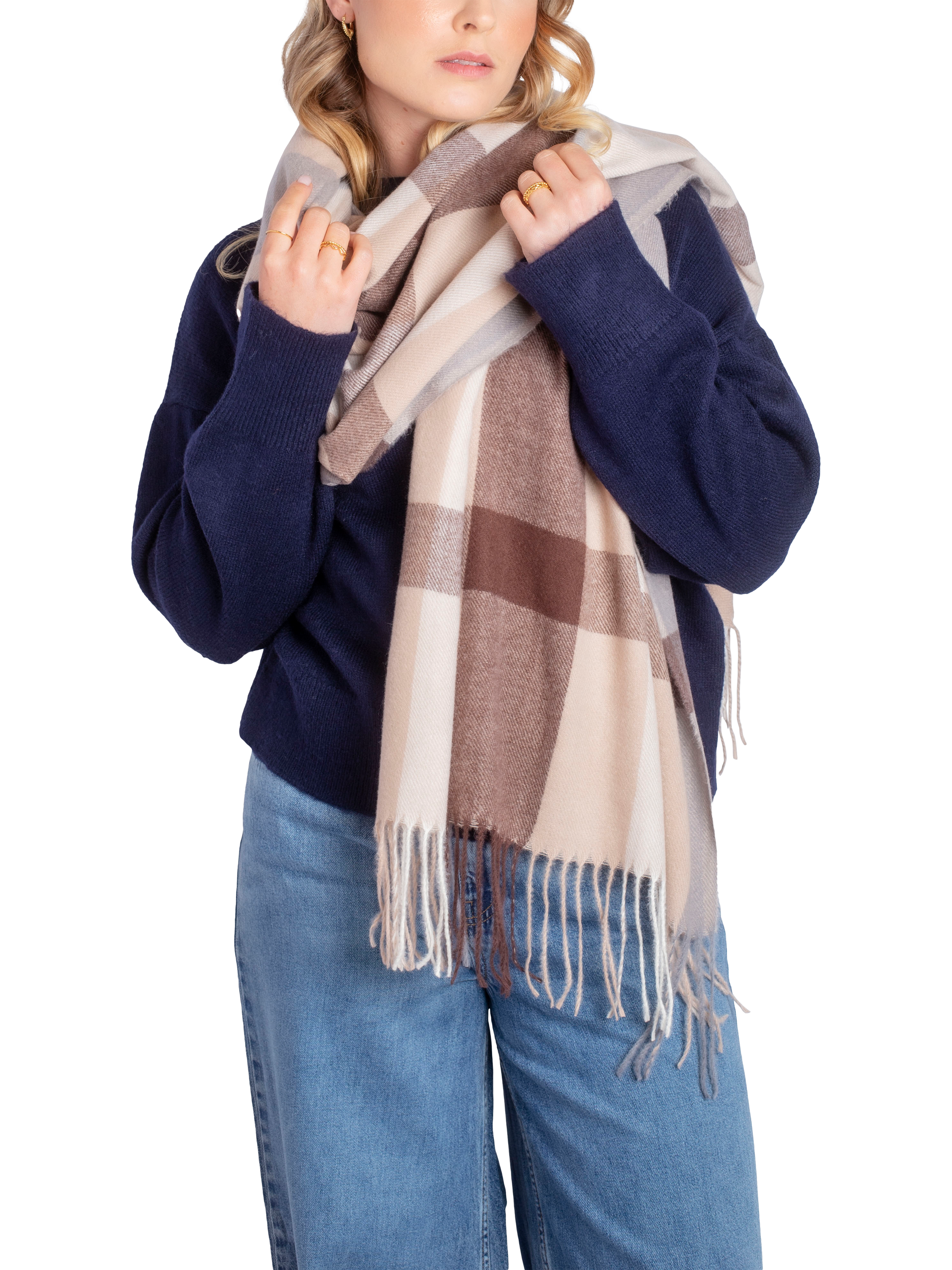 Product image 3 of 4, which shows Bloom & Bay Laurie Check Scarf, Beige, One Size