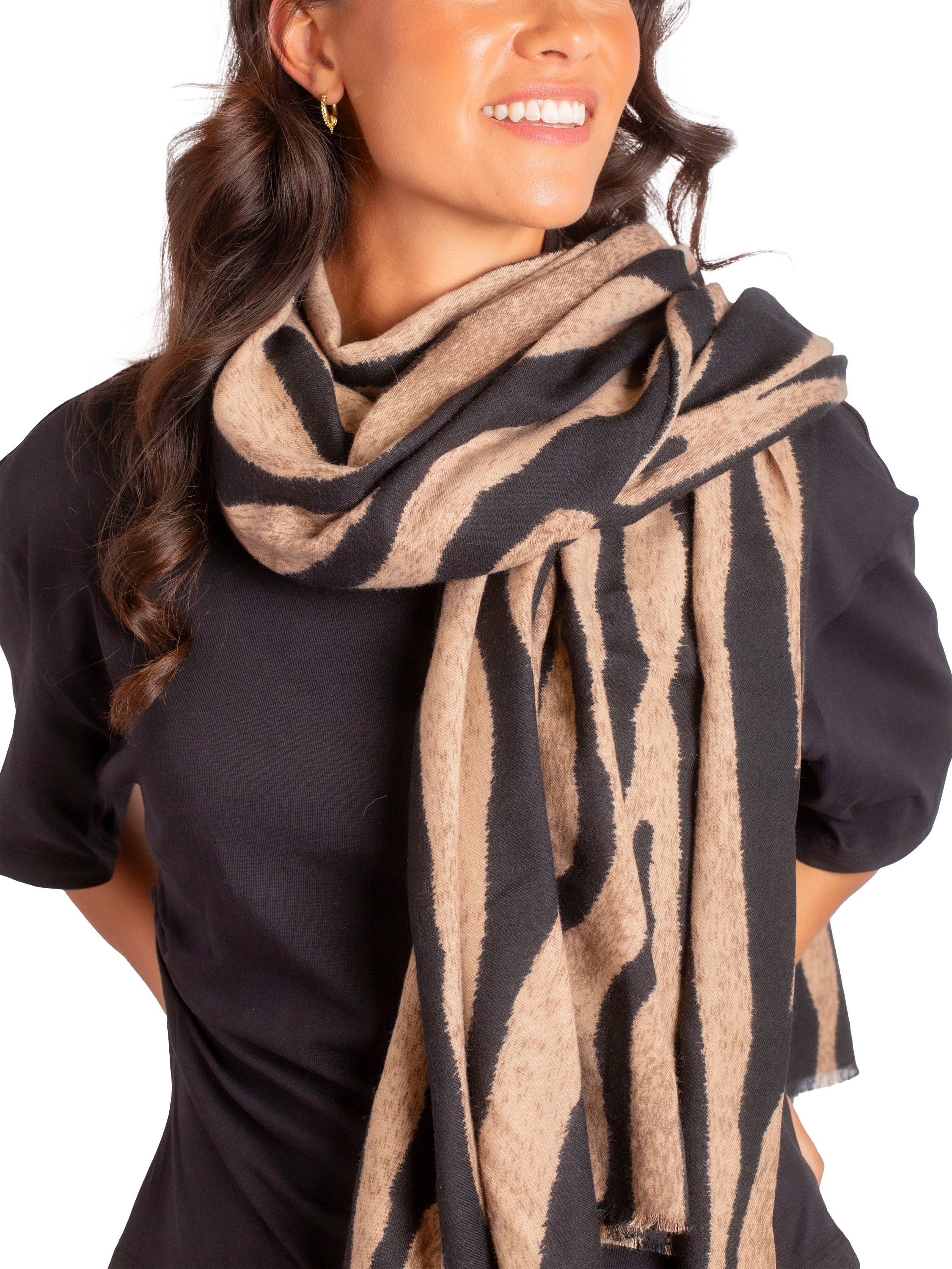 Product image 6 of 7, which shows Bloom & Bay Thea Stripe Scarf, Taupe, One Size