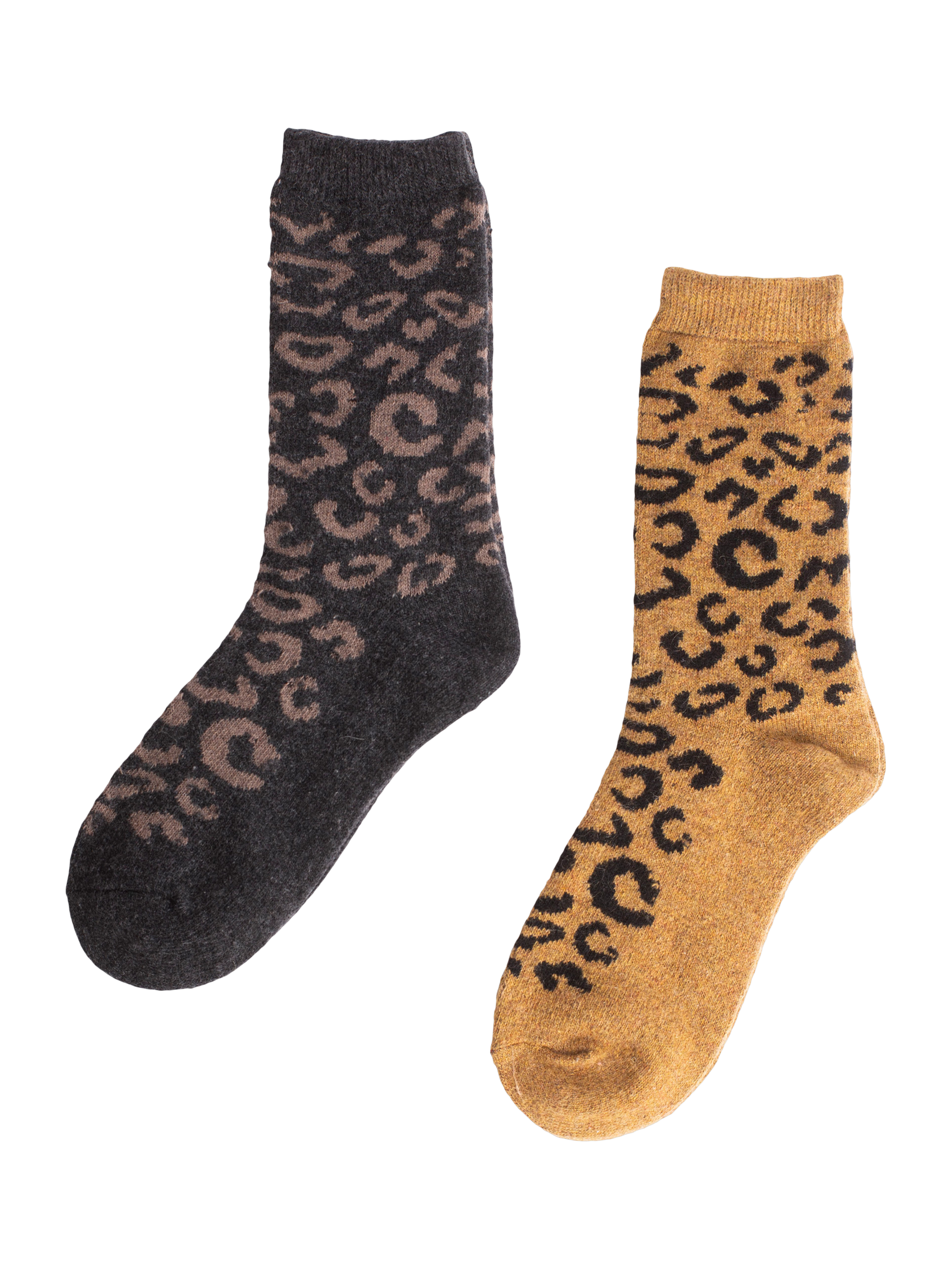 Product image 1 of 5, which shows Bloom & Bay Coco Leopard Print Socks, Pack of 2, Beige, One Size