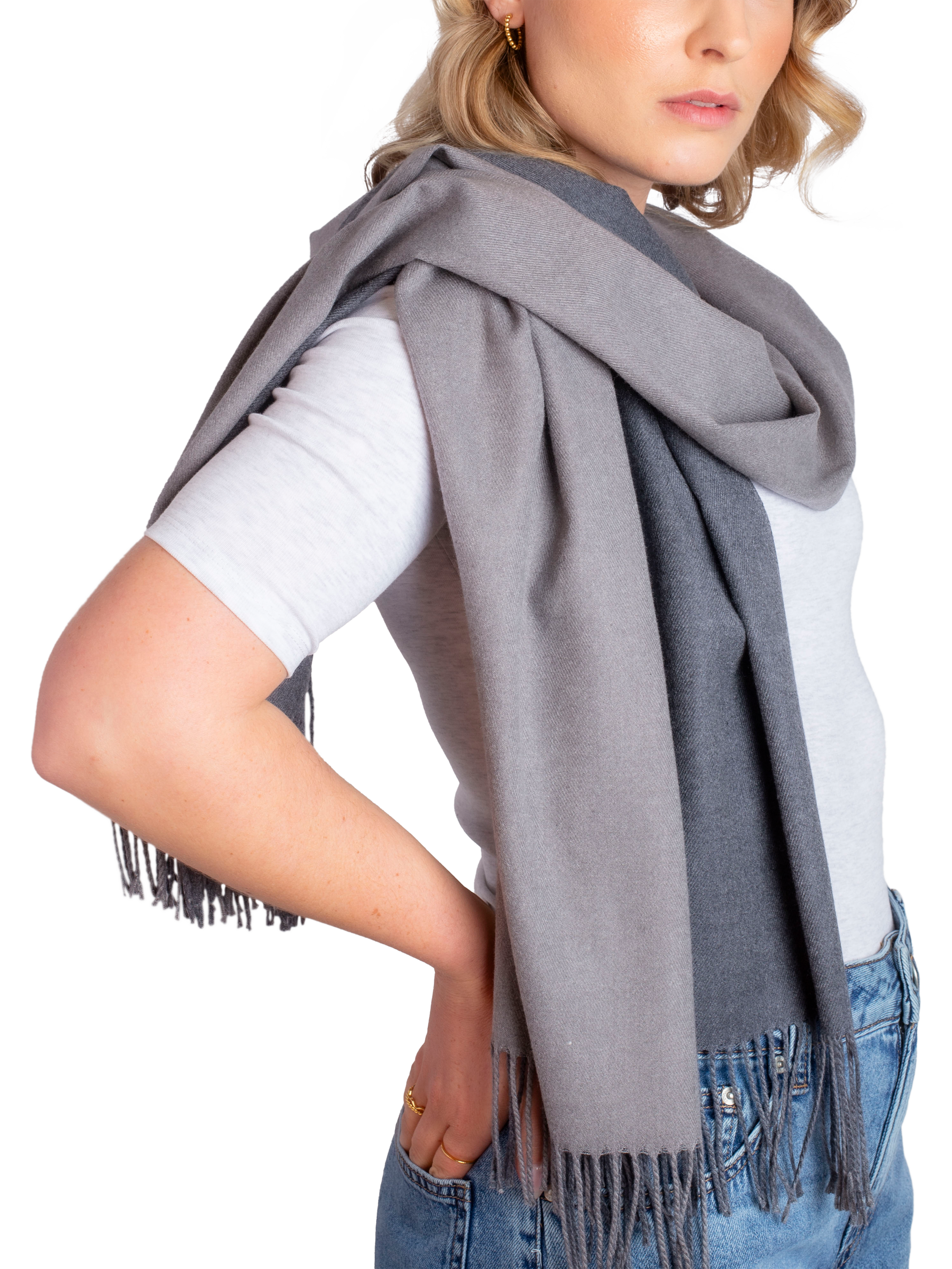 Product image 5 of 6, which shows Bloom & Bay Songbird Colour Block Pashmina, Grey, One Size