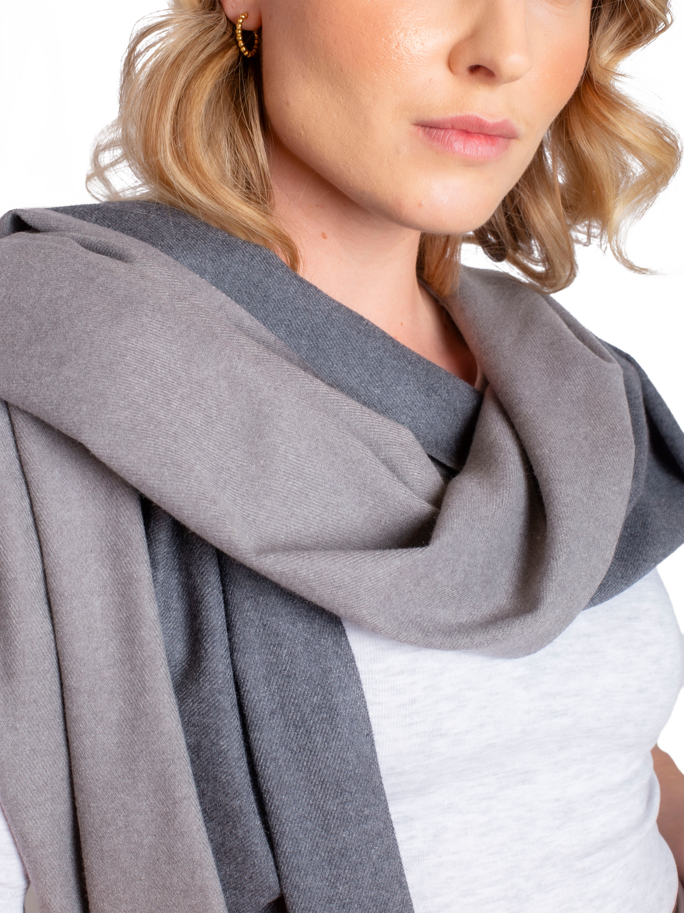 Product image 6 of 6, which shows Bloom & Bay Songbird Colour Block Pashmina, Grey, One Size