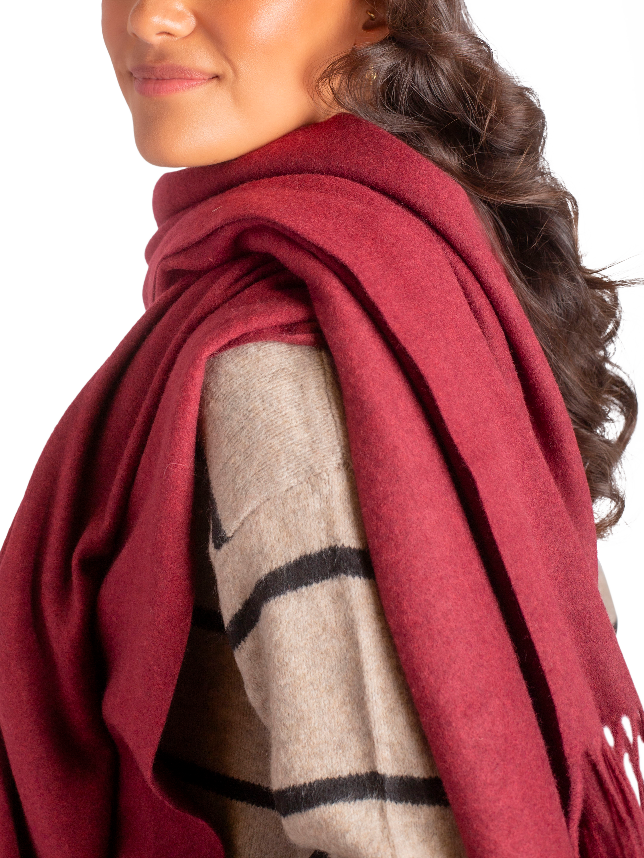 Product image 3 of 4, which shows Bloom & Bay Willow Fringed Scarf, Dark Red, One Size