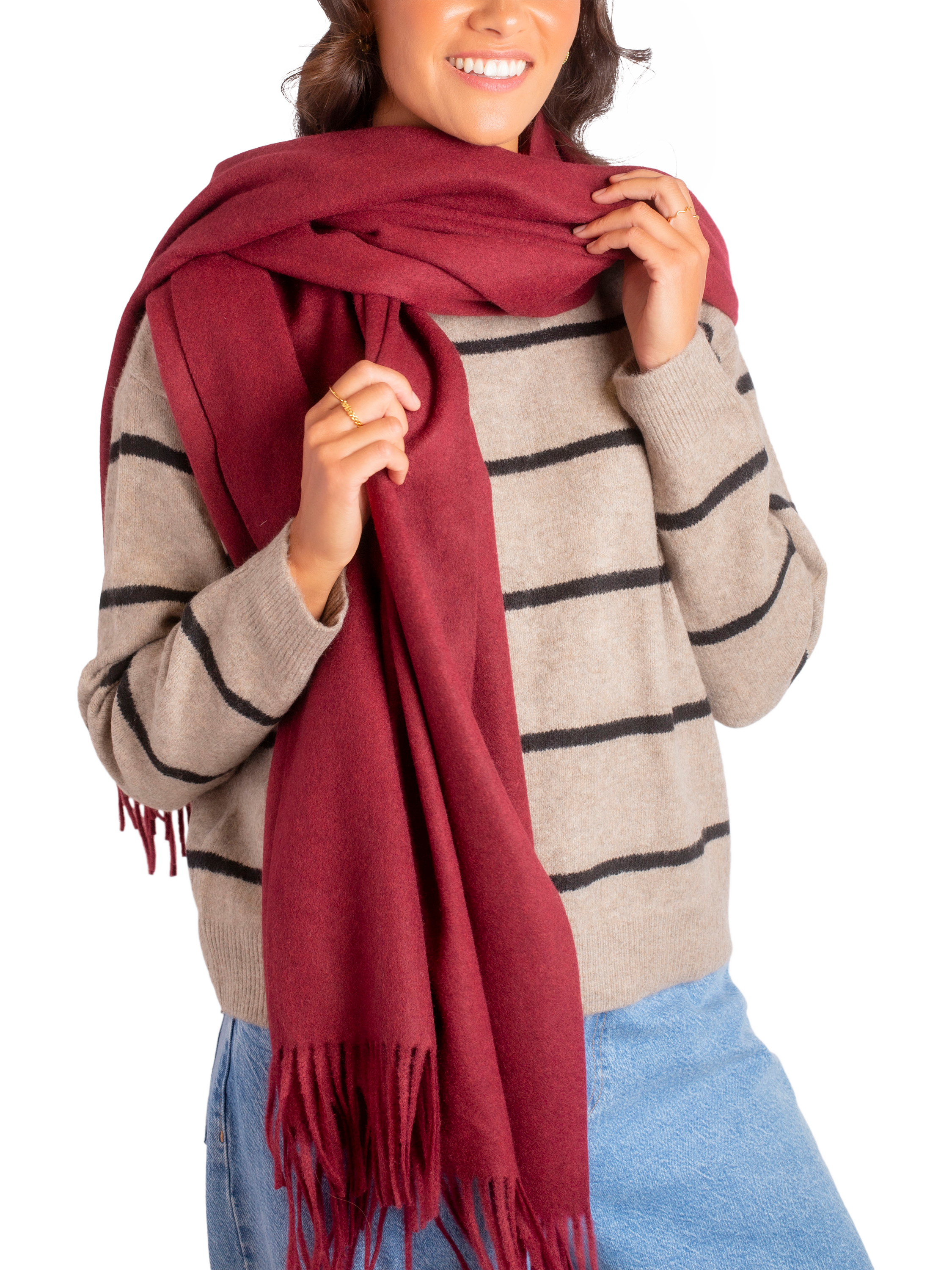 Product image 4 of 4, which shows Bloom & Bay Willow Fringed Scarf, Dark Red, One Size