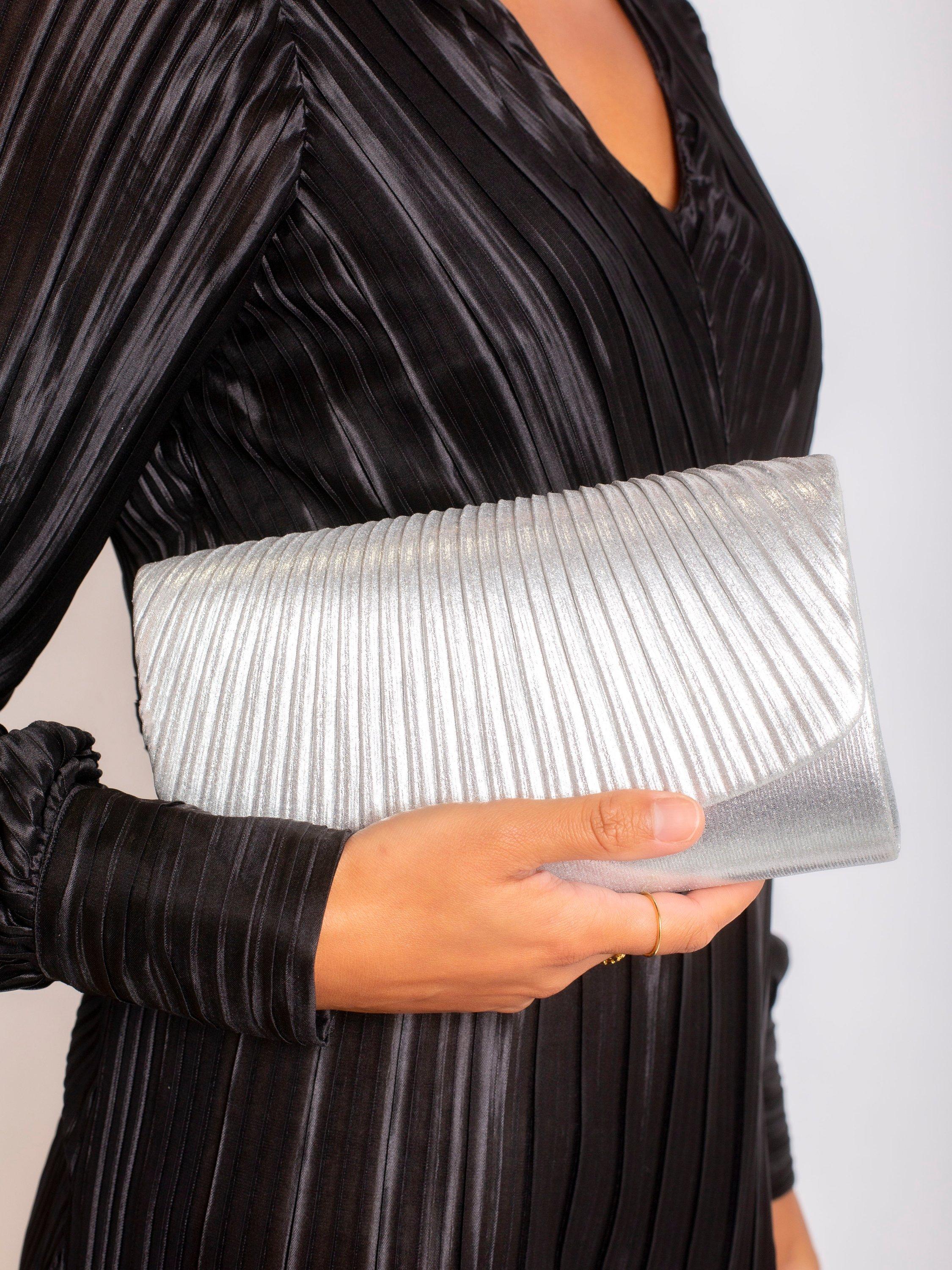 Product image 6 of 7, which shows Bloom & Bay Lorelei Metallic Clutch Bag, Silver, One Size