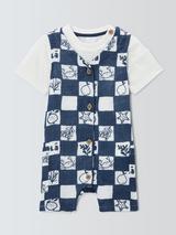 John Lewis Baby Graphic Check Bibshorts & T-Shirt Set, Multi