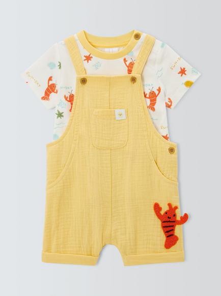 John Lewis Baby Lobster Bibshorts & T-Shirt Set, Yellow, Yellow