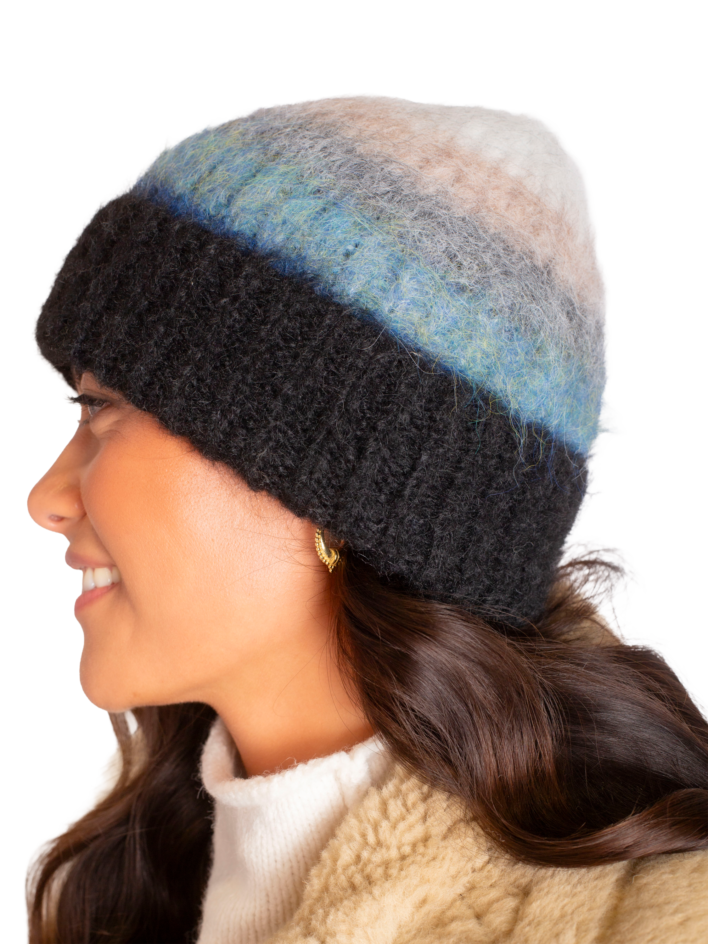 Product image 3 of 4, which shows Bloom & Bay Gleneden Stripe Beanie Hat, Blue/Multi, One Size