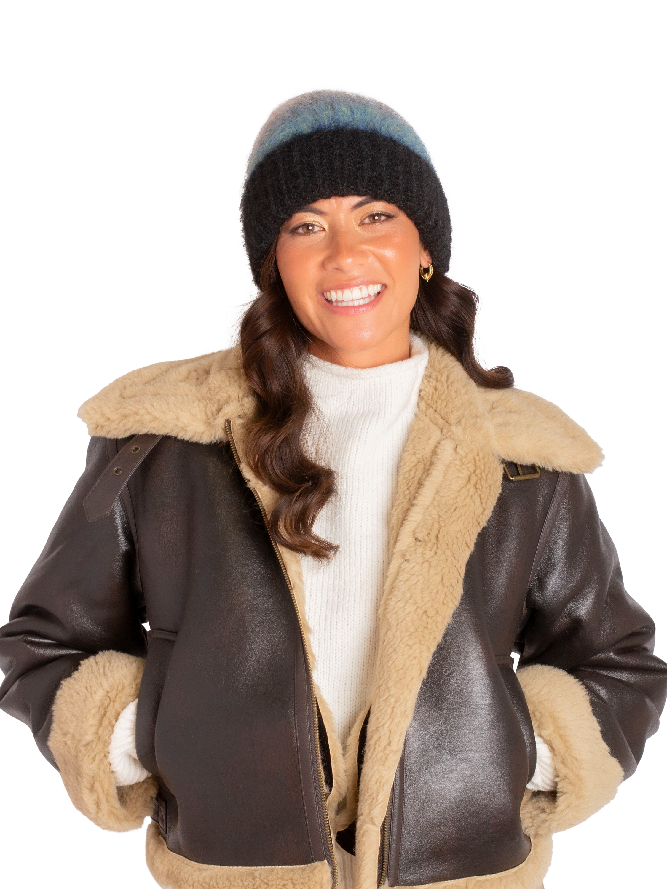 Product image 4 of 4, which shows Bloom & Bay Gleneden Stripe Beanie Hat, Blue/Multi, One Size