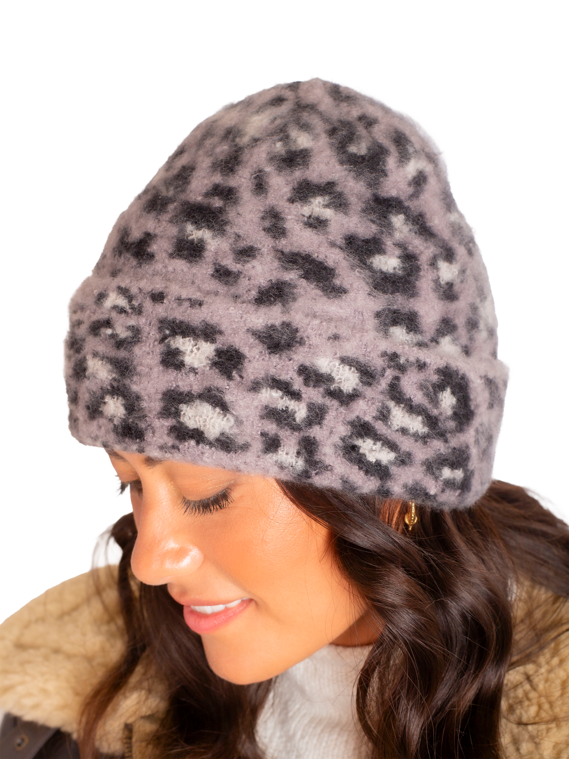 Product image 4 of 11, which shows Bloom & Bay Maddison Animal Print Beanie , Grey, One Size