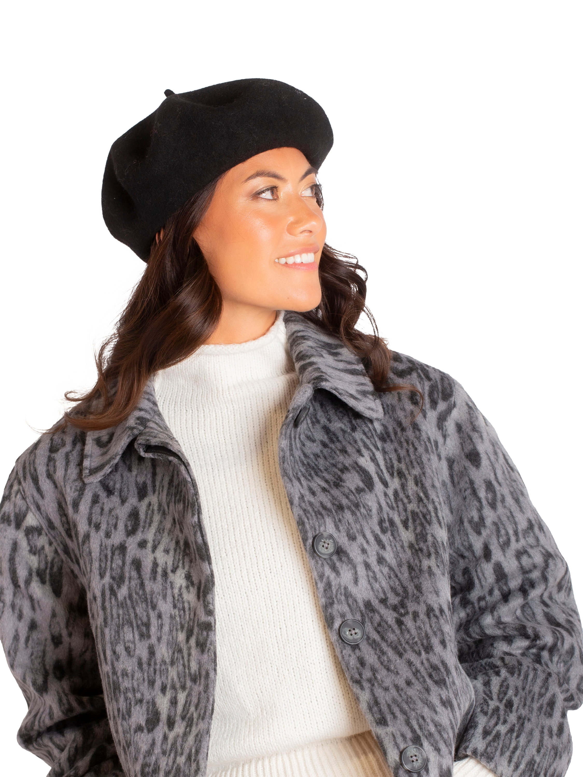 Product image 6 of 6, which shows Bloom & Bay Paloma Wool Blend Beret, Black, One Size