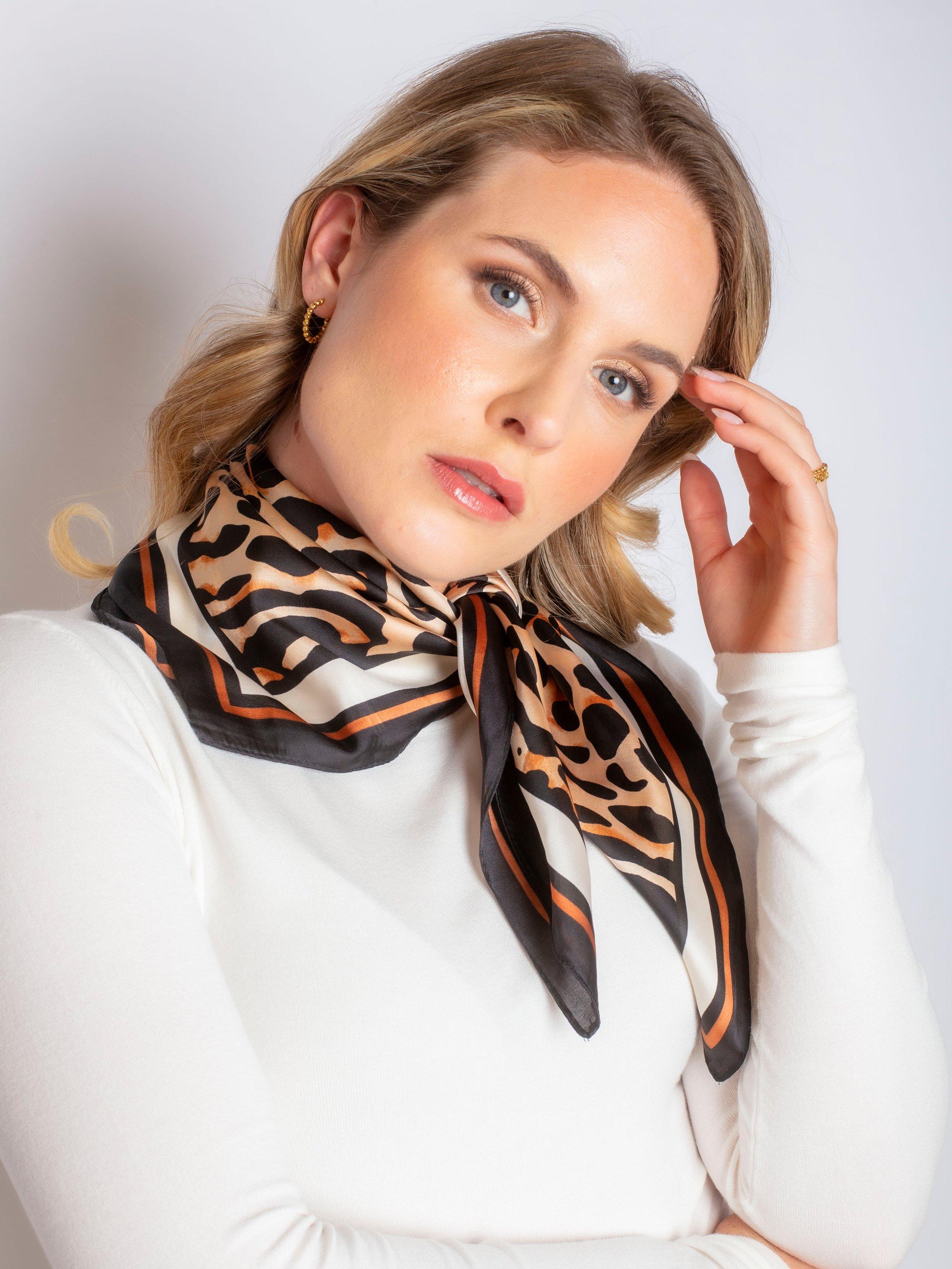 Product image 8 of 8, which shows Bloom & Bay Liana Leopard Print Silk Neck Scarf, Brown, One Size
