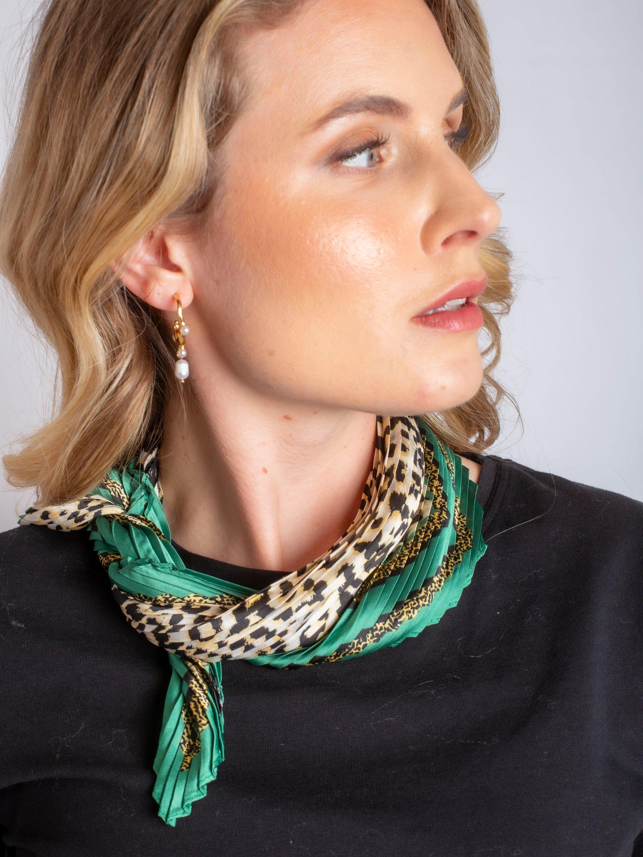 Product image 7 of 8, which shows Bloom & Bay Adeline Silm Pleated Neck Scarf , Green, One Size