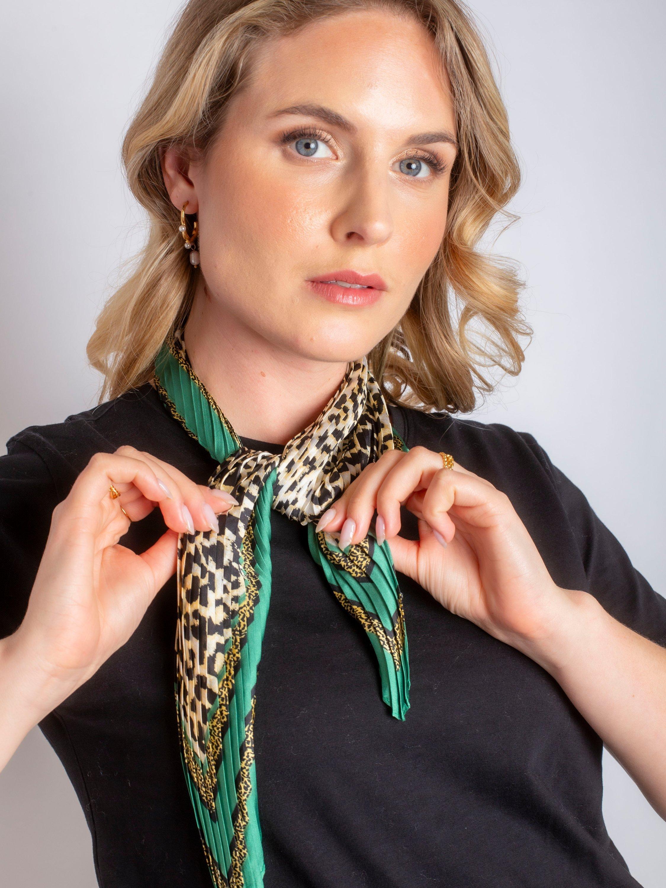 Product image 8 of 8, which shows Bloom & Bay Adeline Silm Pleated Neck Scarf , Green, One Size