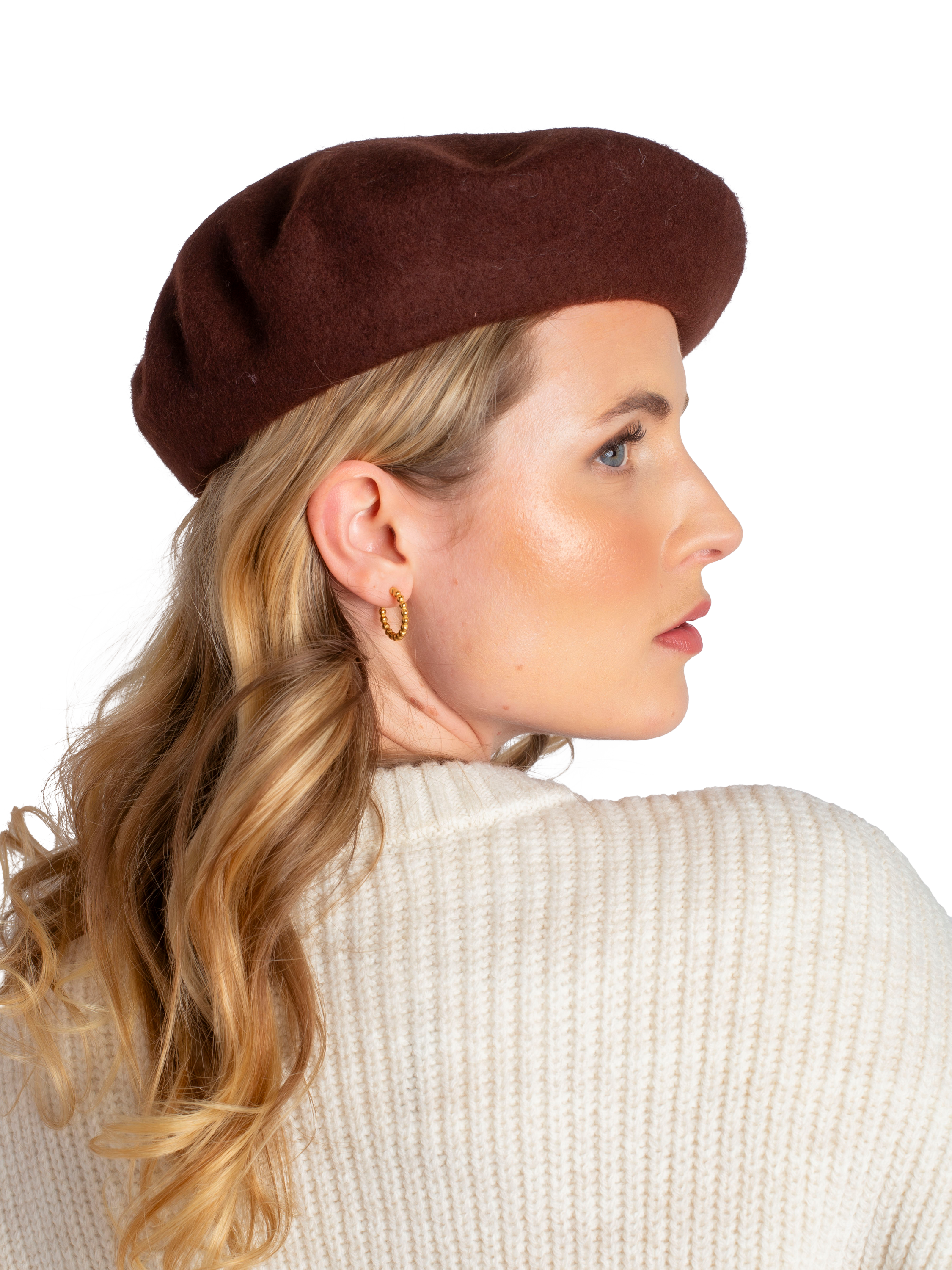 Product image 5 of 5, which shows Bloom & Bay Paloma Wool Blend Beret, Brown, One Size